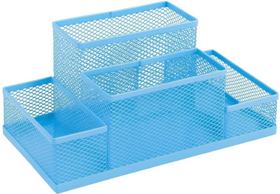 SkyFurnish 4 Compartments Metal Mesh Stylish Skyblue Metal Mesh Desk Organizer | Durable Pen & Pencil Holder(Skyblue)