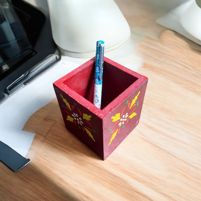 Devendra art and craft 1 Compartments Wood Pen Stand(Red)