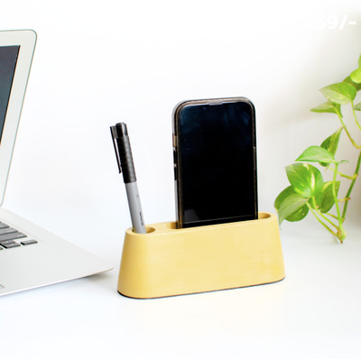Dwell dapper 2 Compartments Concrete Pen and Mobile Stand(Yellow)