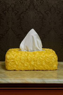 Art Horizons 1 Compartments Satin with crushed floral texture Tissue Box Cover(Sunny Yellow)