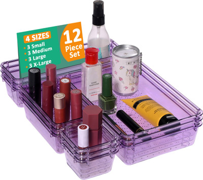 KUBER INDUSTRIES 12 Compartments Acrylic Drawer Organizer(Purple)