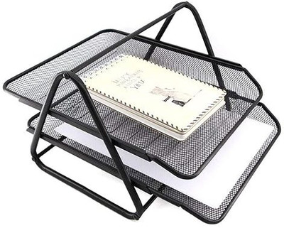 AONEPTER 2 Compartments METAL, MESH 2 Tier Document Tray(Multicolor)