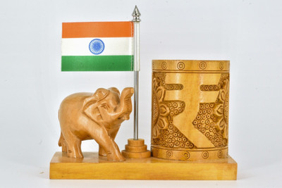 Murli Handicrafts 1 Compartments wood pen holder(Beige)