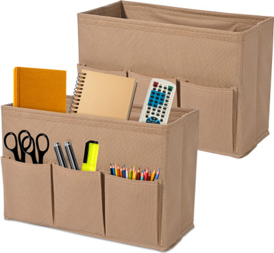 KUBER INDUSTRIES 2 Compartments Non-Woven Desk Organizer(Brown)