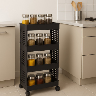 MAXTID 4 Layer Multipurpose Storage Spice Rack Foldable Rolling Cart Drawer Divider(Plastic)