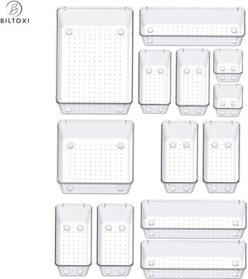 Biltoxi 13 Compartments Transparent Drawer Organizer Set for Home & Office, Fridge Storage Organizer Multipurpose Plastic Storage Bins(Clear)
