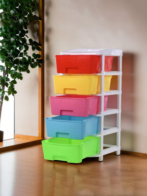 HOMESTIC by Kuber Industries 5 Compartments Plastic Modular 5-Layer & 92 Ltr Plastic Drawer Storage Organiser | Multicolor(Multicolor)