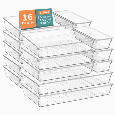 KUBER INDUSTRIES 16 Compartments Plastic Drawer Organizers(Transparent)
