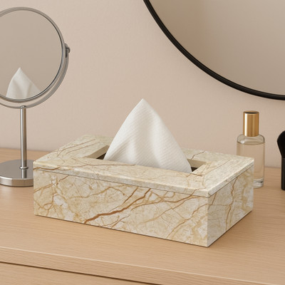 Art Street 1 Compartments Engineered Wood Tissue Organizer for Home and Office Table Decor Tissue Holder Box with Cover(White)
