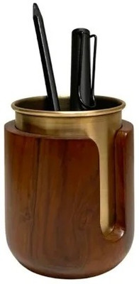 SR Exports 1 Compartments Wood, Brass Pen stand(Brown)