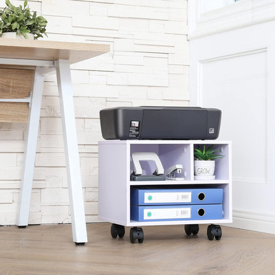 UniAart 4 Compartments Wooden Printer stand(White)