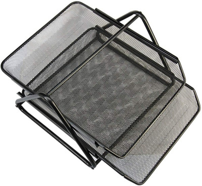 Nexvox 2 Compartments Metal Desk Organizer(Black)
