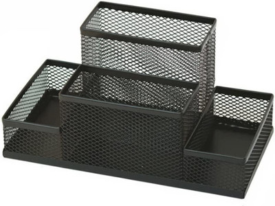 SUKHAD 4 Compartments Metal Msh Pen Stand Holder(Black)