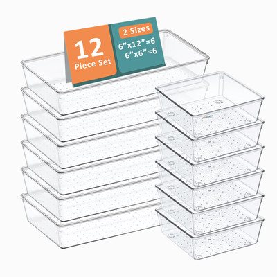 HOMESTIC by Kuber Industries 12 Compartments Plastic Drawer Organizers(Transparent)