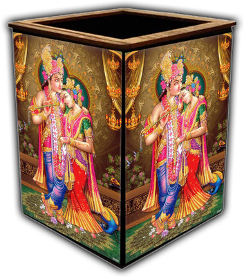 pnf 1 Compartments wooden Colourful Wooden Pen Stand with photo of Radha Krishna -20595(Multicolor)