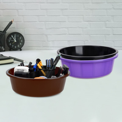 KUBER INDUSTRIES 3 Compartments Plastic Desk Organizer(Purple & Black & Brown)