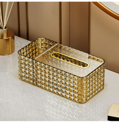 MESTER 3 Compartments Plastic Tissue box(Gold)