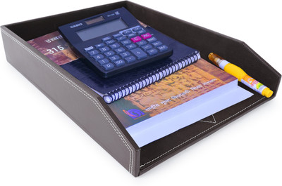 zeals 1 Compartments Wooden PU Leather A4 Paper Tray Perfect for Office Organization - Desk File Organizer(Brown)