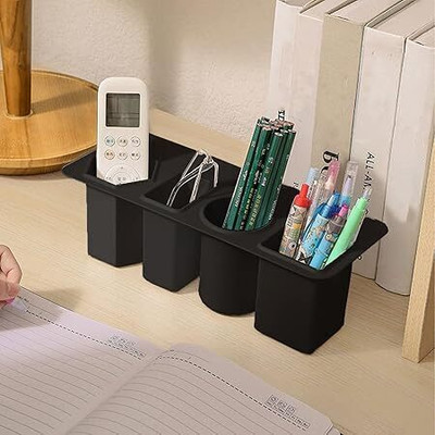 divinezon 4 Compartments plastic Desk Organizer | Multi-Compartment Storage for Pens, Pencils & Office Supplies(Black)