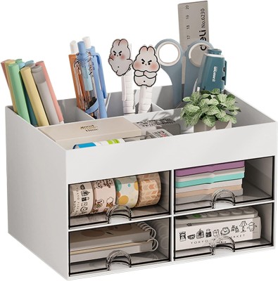 NISHIV 8 Compartments plastic Storage Box for Desk(White)