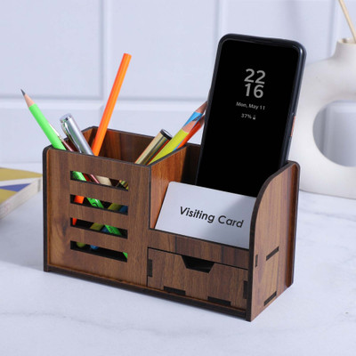 primecode 4 Compartments Wooden Pen/Pencil Stand(Wooden)