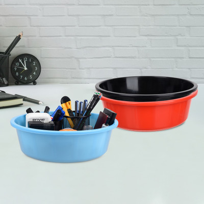 KUBER INDUSTRIES 3 Compartments Plastic Desk Organizer(Red & Black & Sky Blue)