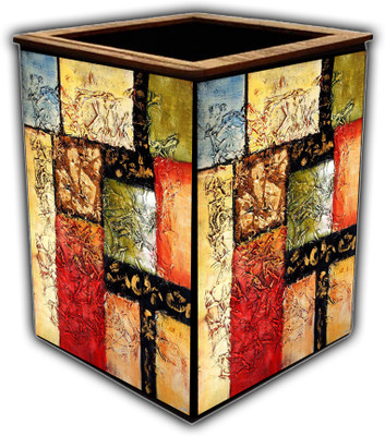 pnf 1 Compartments wooden Poster N frames Colourful Wooden Pen Stand with photo of Abstract Art -2397(Multicolor)