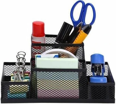 MULTIPLE HUB 4 Compartments Metal Pen Stand(Black)