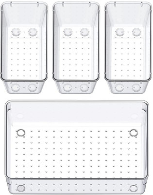FOROLY 4 Compartments Vanity Organizer Storage Bins for jewellery, Kitchen and Office Accessories Desk Drawer Divider Tray organizers(Clear)