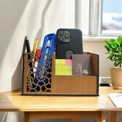 RAGHAV ENTERPRISES 3 Compartments Wooden Pen Stand(Brown)