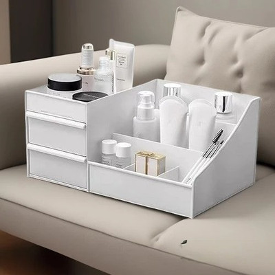 Charmpeak 7 Compartments Plastic Makeup Organizer with Multiple Drawers Drawer organizer box(White)