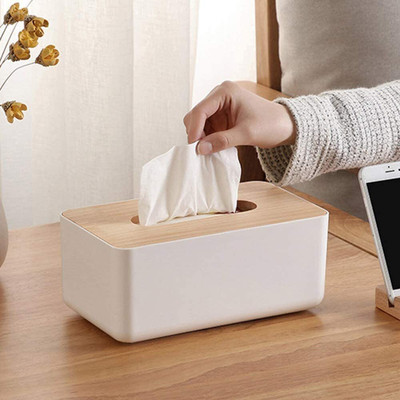 Mungat 1 Compartments Wooden, Plastic Bamboo Cover Plastic Tissue Box Holder | Tissue Paper Holder Box Case(Multicolor)