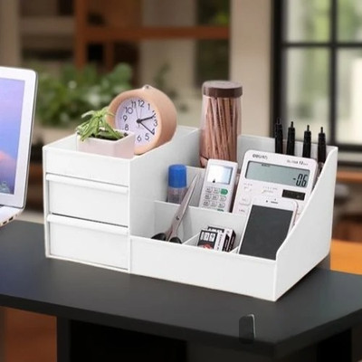 Charmpeak 7 Compartments Plastic Makeup & Office Drawer Storage Organizer Drawer organizer box(White)