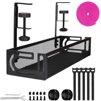 Crysendo 1 Compartments Metal Under Desk Cable Tray(Black)