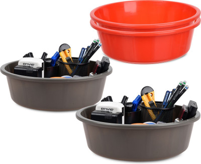 Aaarsh Stores 1 Compartments Plastic Desk Organizer(Red, Grey)