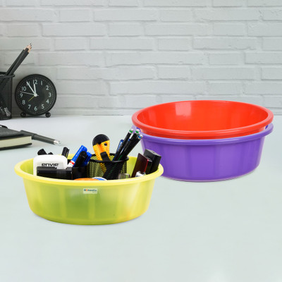 HOMESTIC by Kuber Industries 3 Compartments Plastic Desk Organizer(Purple & Red & Green)
