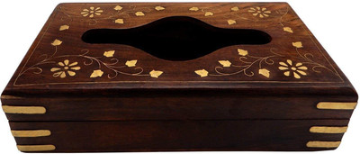 Woodenstck 1 Compartments Wooden Tissue Box(Brown)