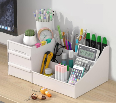 M Y 7 Compartments Plastic Countertop Storage for Dressing Table & Stationery items(White)