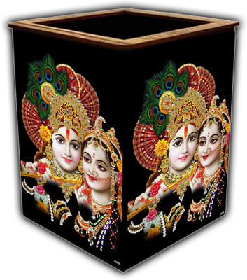 pnf 1 Compartments wooden Colourful Wooden Pen Stand with photo of Radha Krishna -20093(Multicolor)