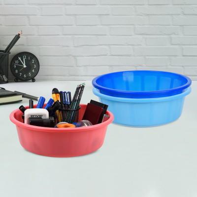 KUBER INDUSTRIES 3 Compartments Plastic Desk Organizer(Sky Blue & Blue & Pink)