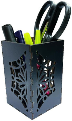 Akshiv Exports 1 Compartments Wooden Pen Stand(Black)