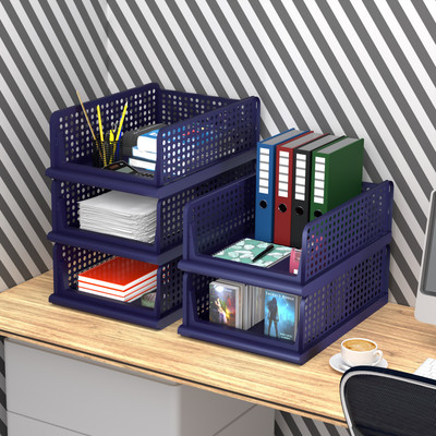 KUBER INDUSTRIES 5 Compartments Plastic Desk Organizers(Blue)