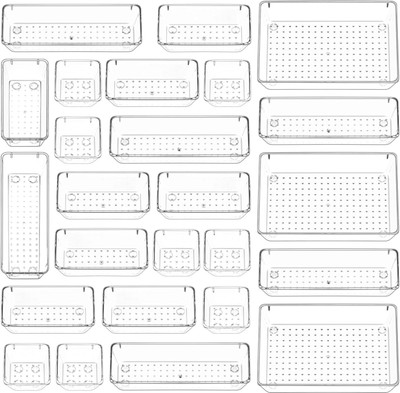 JD FRESH 25 Compartments plastic 25 PC Drawer Storage Organizer Makeup Organizer Desk Drawer Divider Organizer(Full Transparent)