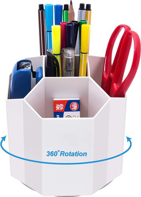 CHAHITU 5 Compartments Plastic Pen Stand for Study Table(White)
