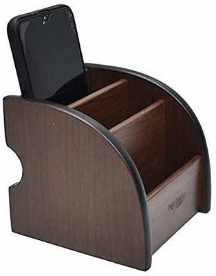 STUFFCOLLECTION 3 Compartments wooden Wooden Desk Organiser Mobile/Pen/Remote Holder|Office Desk Accessories Pen Stand(Brown)