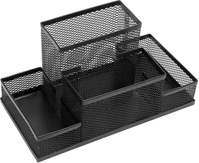MAHADEV 4 Compartments Metal Pen Stand Metal Mesh (Pack Of 1)(Black)