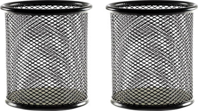 DUS 2 Compartments METAL MESH Pen Holder(Black)