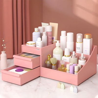 HOMESTIC by Kuber Industries 9 Compartments Plastic Cosmetic/Makeup/Desk Organiser(Pink)