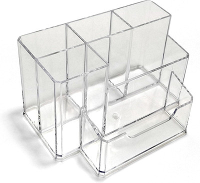 POXEFLIP 6 Compartments Acrylic Premium Pen/Pencil Holder Transparent Visiting Business Card Holder(Clear)