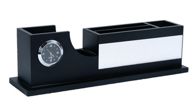 Shivom Crafts 4 Compartments MDF Wood PEN STAND(Black, Silver)